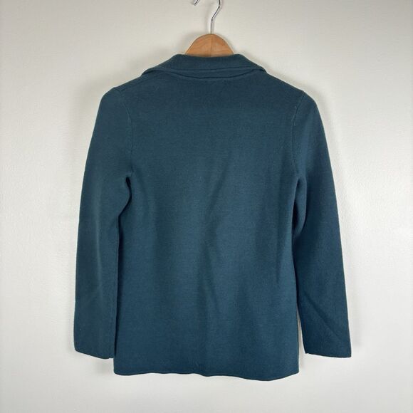 Talbots Green Open Front Knit Wool Blend Cardigan Blazer Sweater Pockets Petite - Picture 4 of 5
